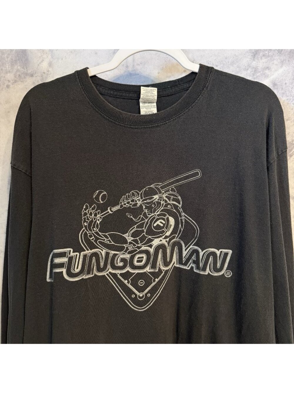 Fungoman Baseball T Shirt Mens XL Black Long Sleeve